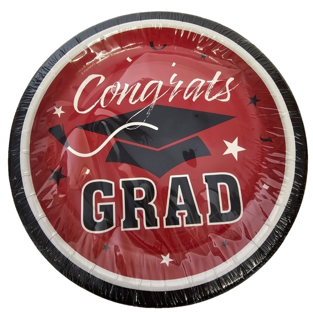 Oriental Trading red black and white graduation paper‎ dessert plates 25ct